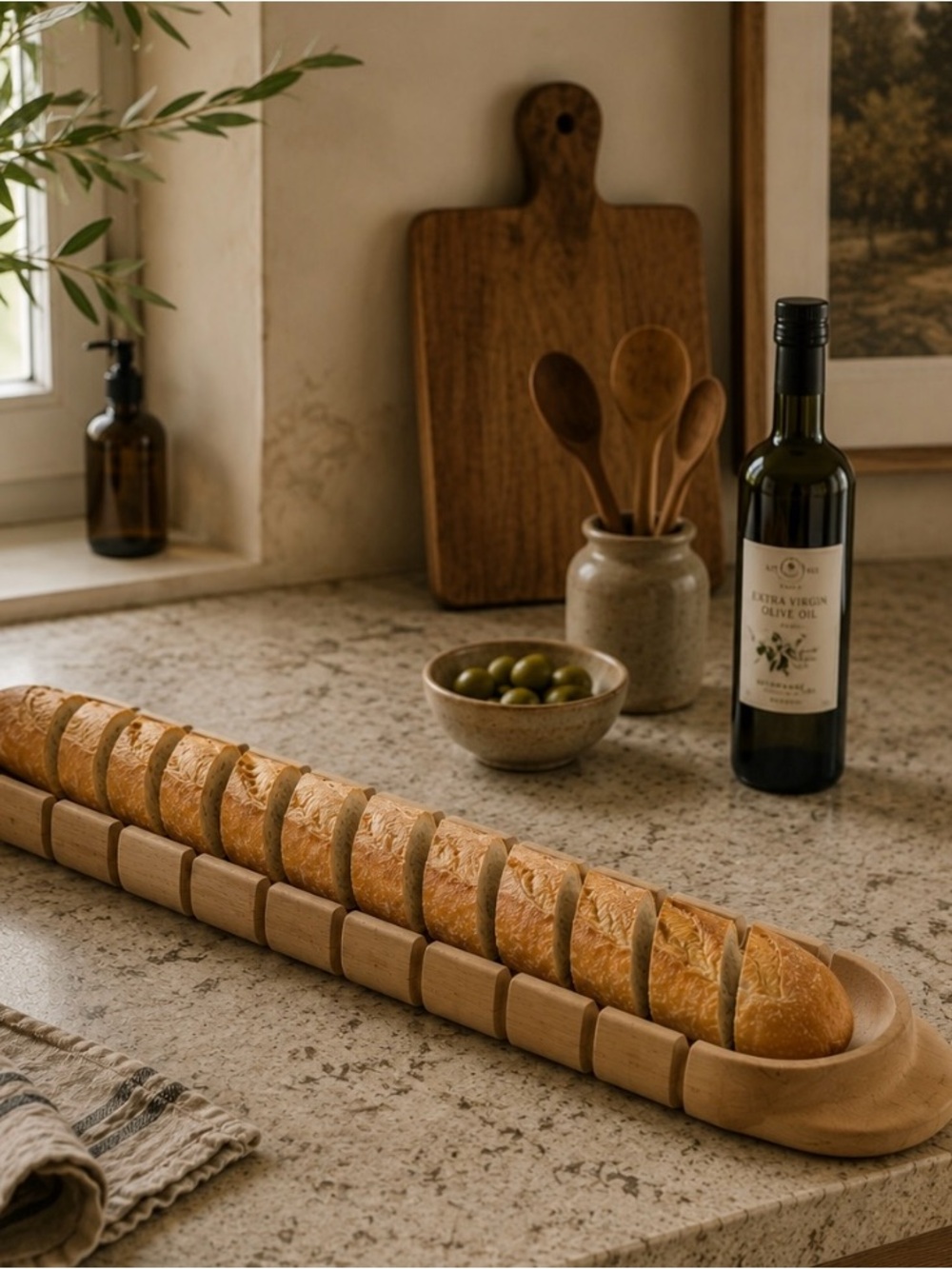 Ironwood Gourmet Wooden Baguette Slicing Guide Miter - Natural Wood French Bread